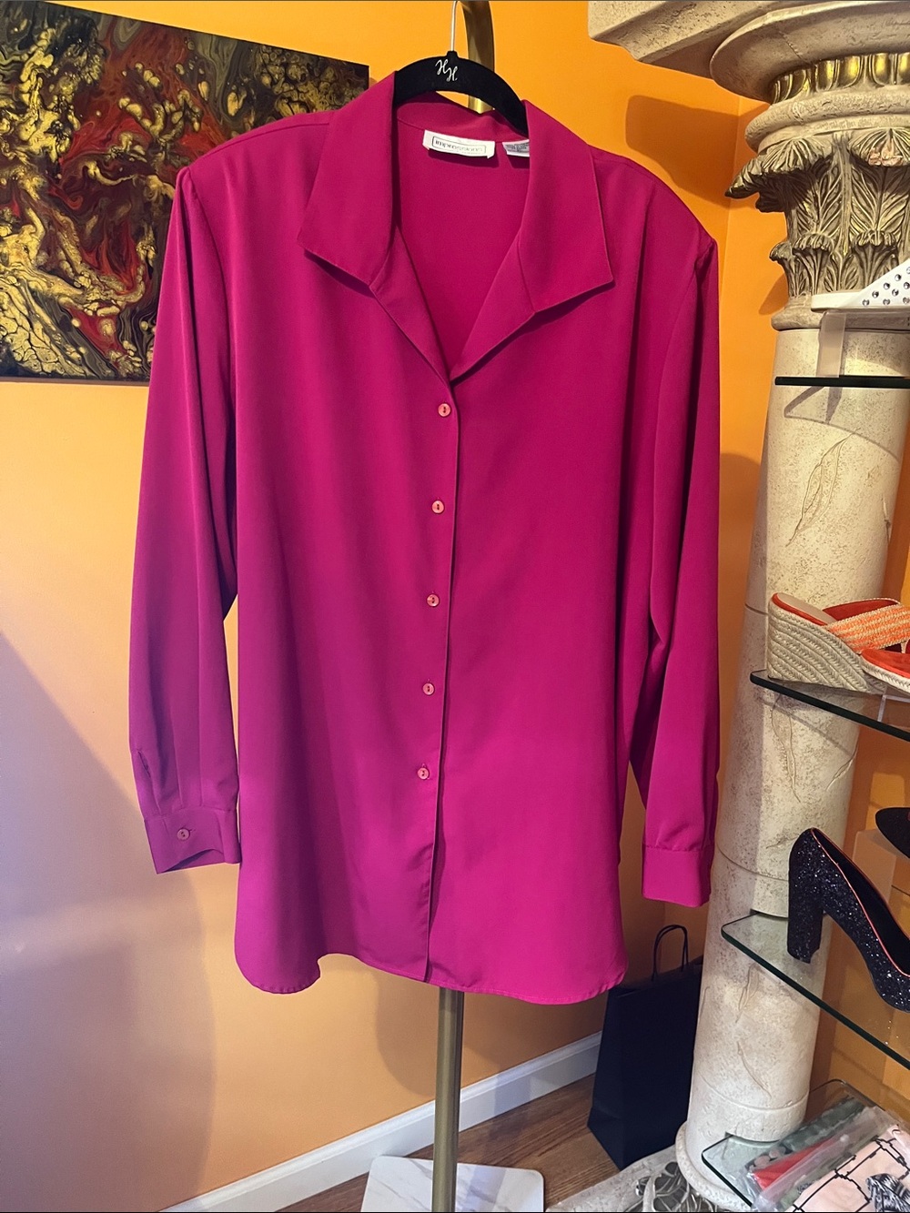 Impressions Hot Pink Button-Down Blouse